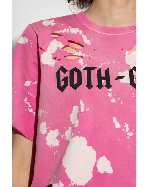 DSquared² Pink Lace Hem Distressed T-Shirt