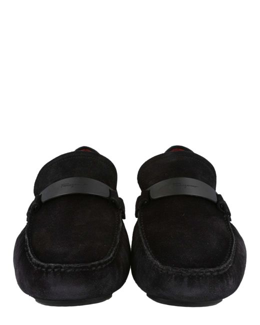 Ferragamo Black Ferragamo Round-Toe Slip-On Loafers for men
