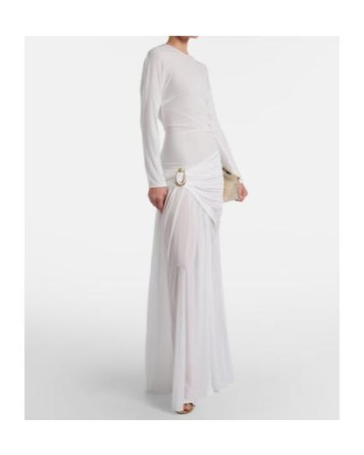 Christopher Esber White Stone Pin Draped Jersey Gown