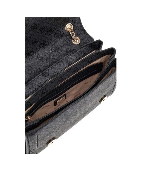Guess Black Monogram-Pattern Satchel Bag