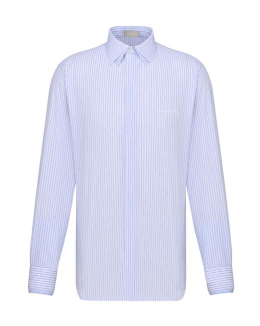Dior Blue Homme Striped Collared Long-Sleeve Shirt for men