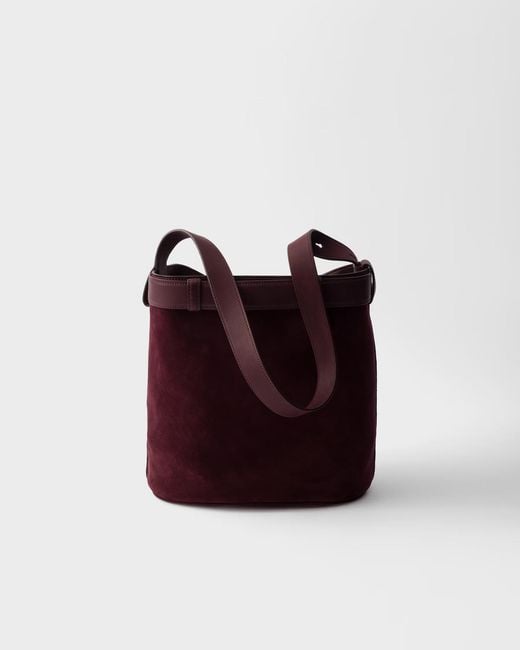 Prada White Buckle Belted Suede Bucket Bag