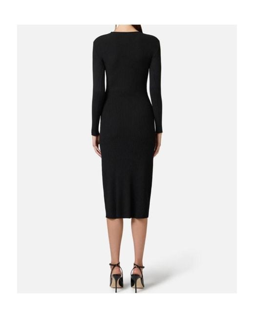 Elisabetta Franchi Black Ribbed-Knit Midi Dress