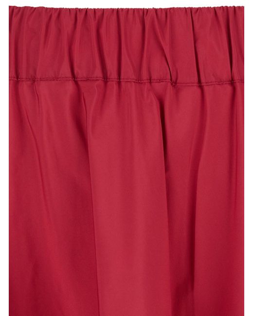 P.A.R.O.S.H. Red Ruffled Bordeaux Midi Skirt With Elastic Waist