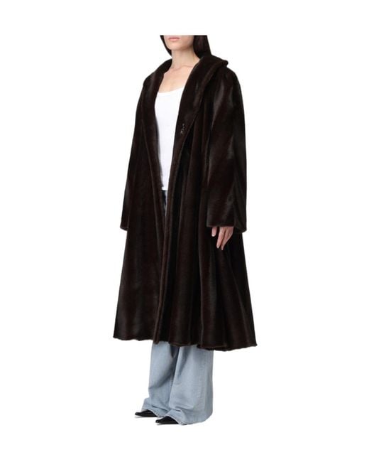 Balenciaga Black A-Line Faux Fur Coat