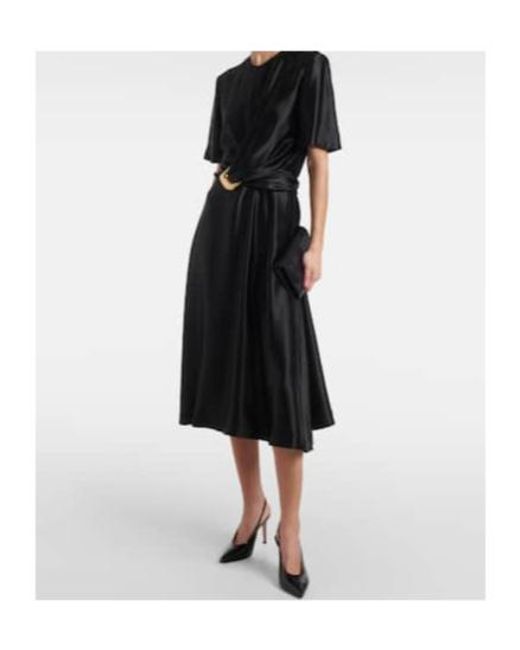 Altuzarra Black Honey Belted Silk Satin Midi Dress