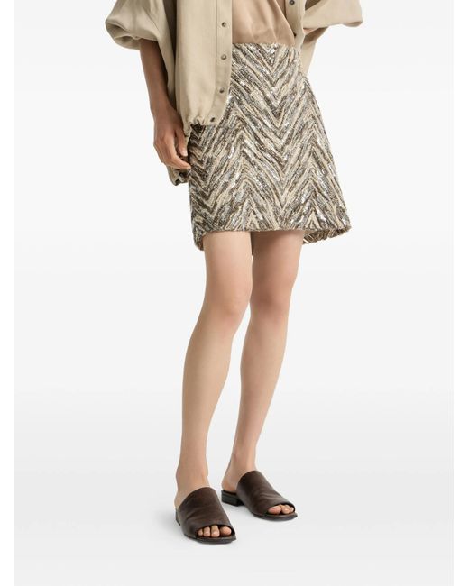 Brunello Cucinelli Multicolor Chevron Embelished Mini Skirt