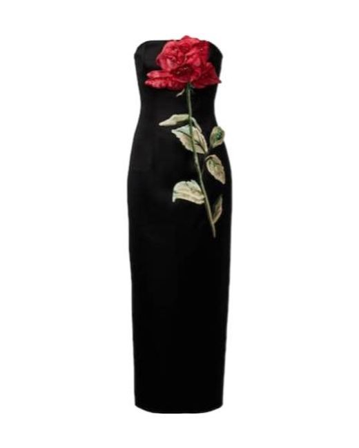 Leo Black Rayna Floral-Appliqué Midi Dress