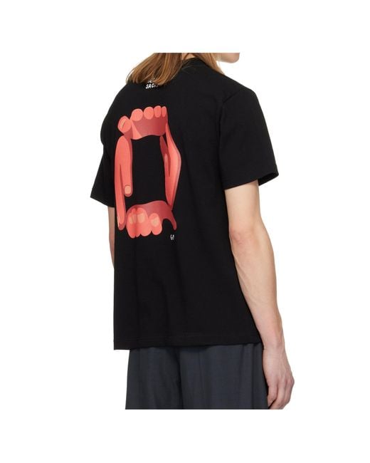 Sacai Black Short-Sleeved Crewneck T-Shirt for men