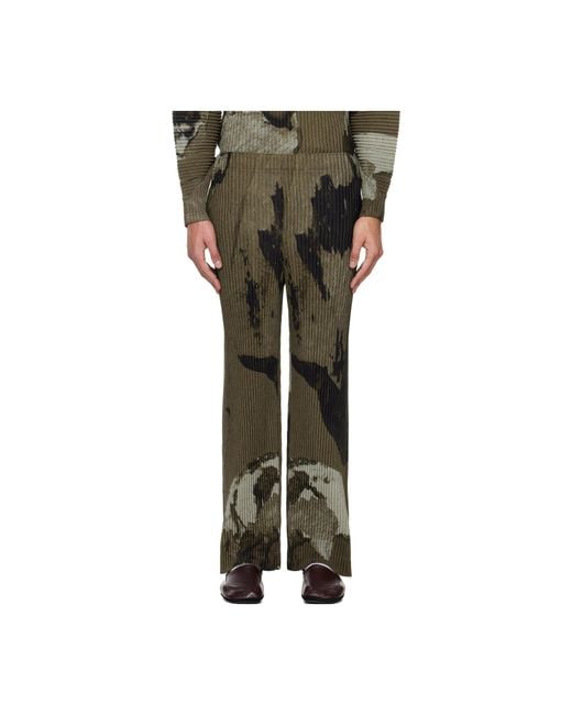 Homme Plissé Issey Miyake Green Pleated Print Casual Pants for men
