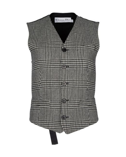 Dior Gray Christian Plaid Button-Up V-Neck Gilet
