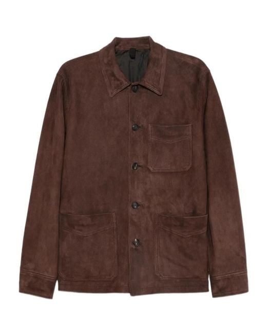 Tagliatore Brown Long-Sleeved Shirt Jacket for men