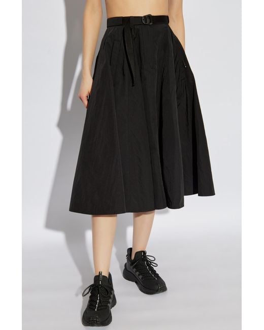 Moncler Black Belted A-Line Midi Skirt