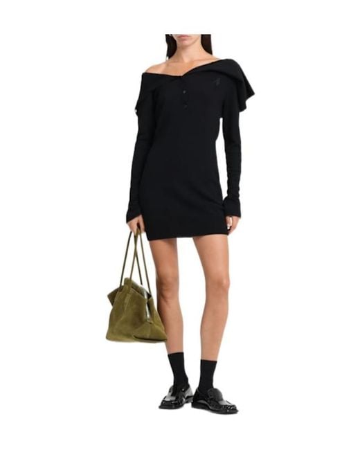 The Attico Black Virgin Wool Blend Buttoned Mini Dress