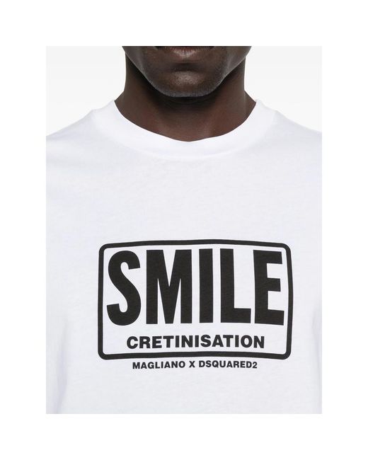 DSquared² White Printed Loose Fit T-Shirt for men