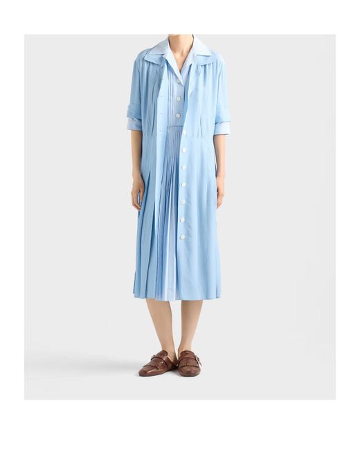 Prada Blue Pongé And Poplin Shirtdress