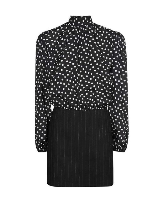 MSGM Black Hybrid Polka-Dot Mini Dress
