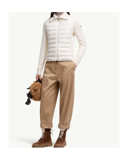 Moncler White Padded Zip-Up Wool Cardigan