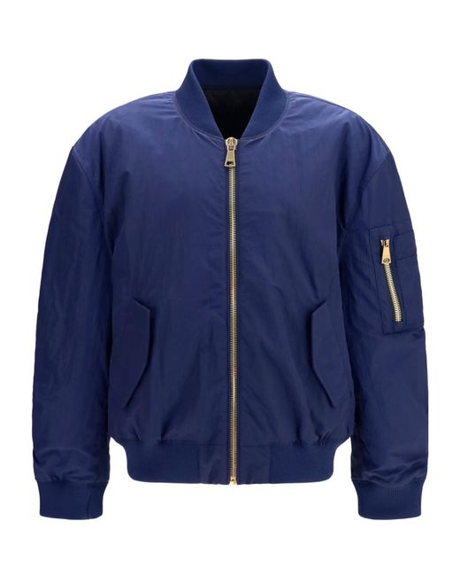 Balmain Blue Logo Embroidered Bomber Jacket for men