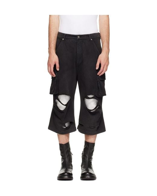 424 Black Ripped Bermuda Shorts for men
