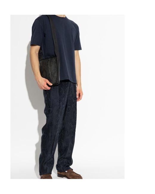 Etro Blue Logo Embroidered Crewneck T-Shirt for men