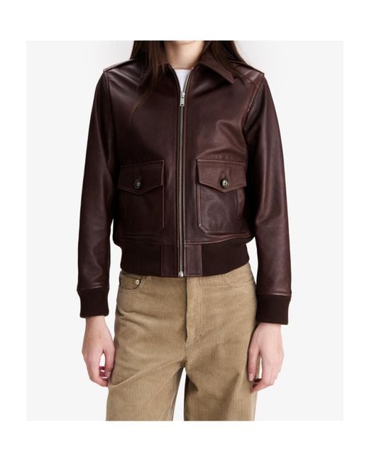 A.P.C. Brown Zip-Front Leather Jacket