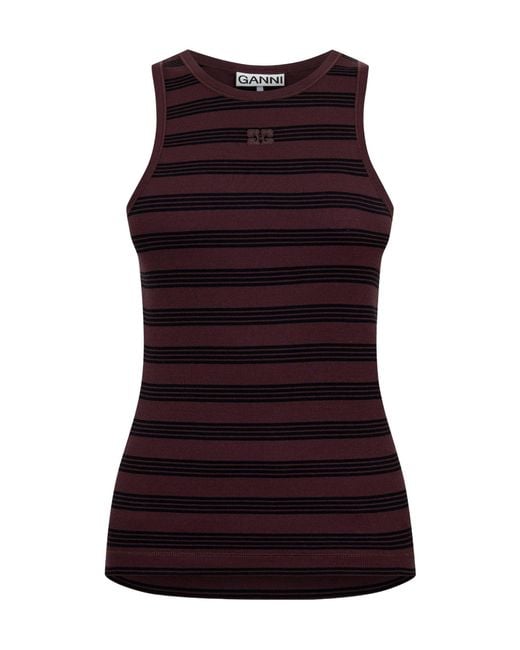 Ganni Purple Minimalist Cotton Tank Top