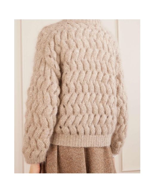 Brunello Cucinelli Natural Dazzling Zigzag-Cables Sweater