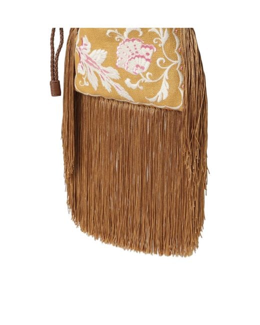 Etro Metallic Kalispera Embroidered Fringe Shoulder Bag