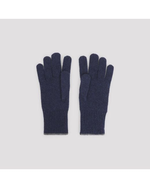 Brunello Cucinelli Blue Knitted Gloves for men