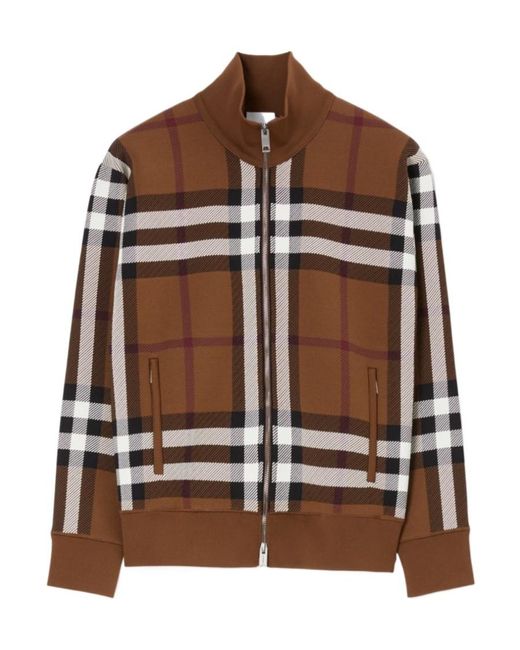 Burberry Brown Check-Print Zip-Up Jacket