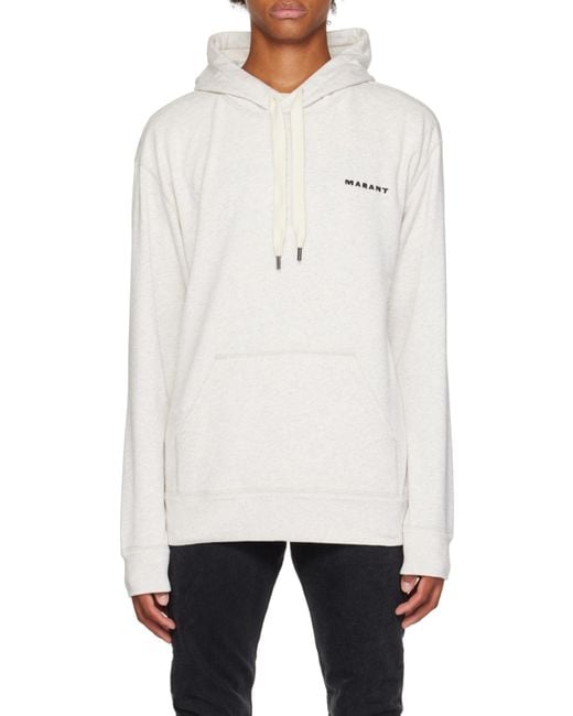Isabel Marant White Logo Embroidered Drawstring Hoodie for men