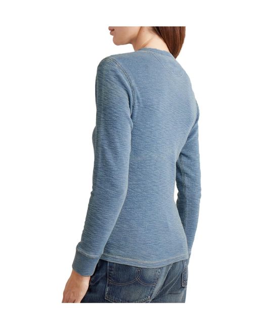 RRL Blue Stretch-Cotton Henley Top