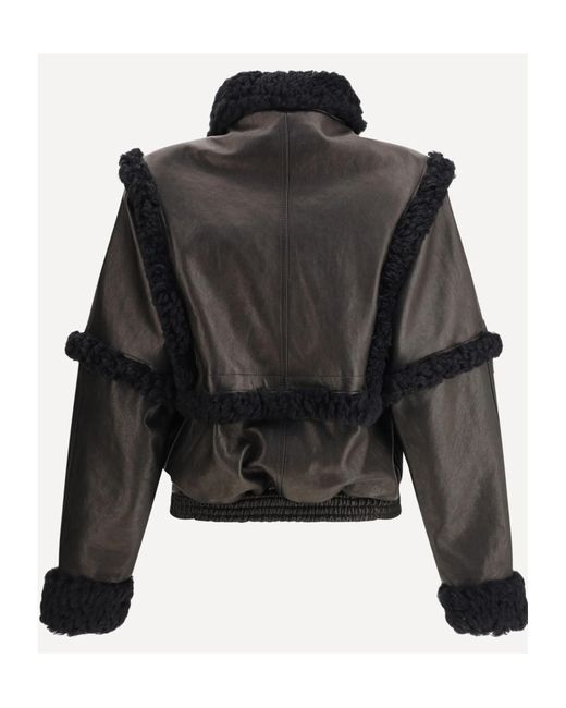 Magda Butrym Black Shearling-Trimmed Bomber Leather Jacket