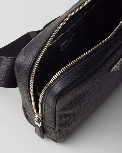 Prada Black Leather Shoulder Bag With Charm for men