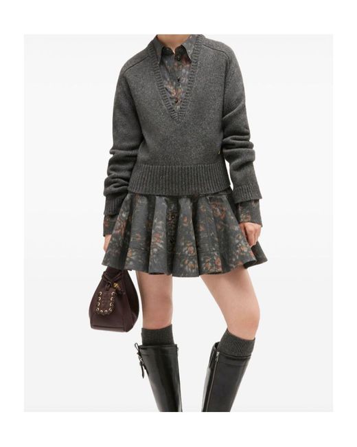 Ganni Gray V-Neck Jumper
