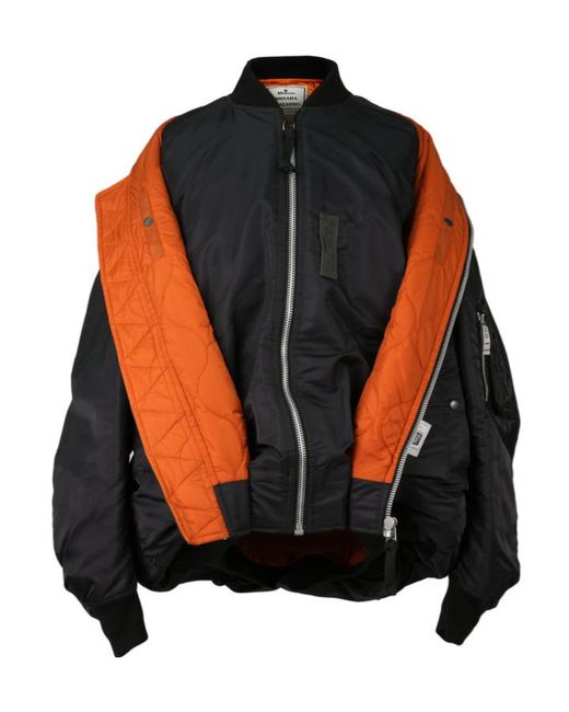 Maison Mihara Yasuhiro Black Double Leyered Zipped Flight Jacket for men