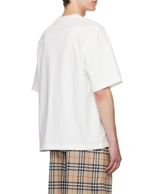 Burberry White Logo Embroidered Crewneck T-Shirt for men