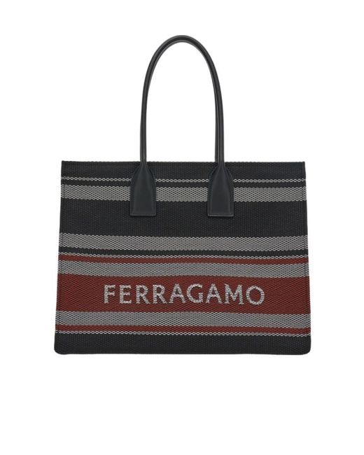 Ferragamo Black Ferragamo Logo Jacquard Signature Tote Bag