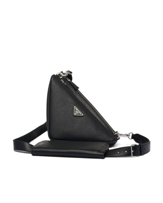 Prada Black Saffiano Leather And Leather Shoulder Bag for men