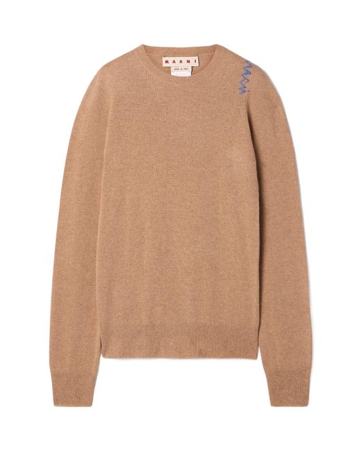 Marni Brown Embroidery Blended Sweater