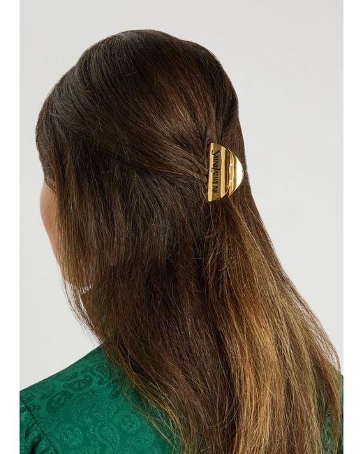 Saint Laurent Metallic Logo-Engraved Brass Hair Clip