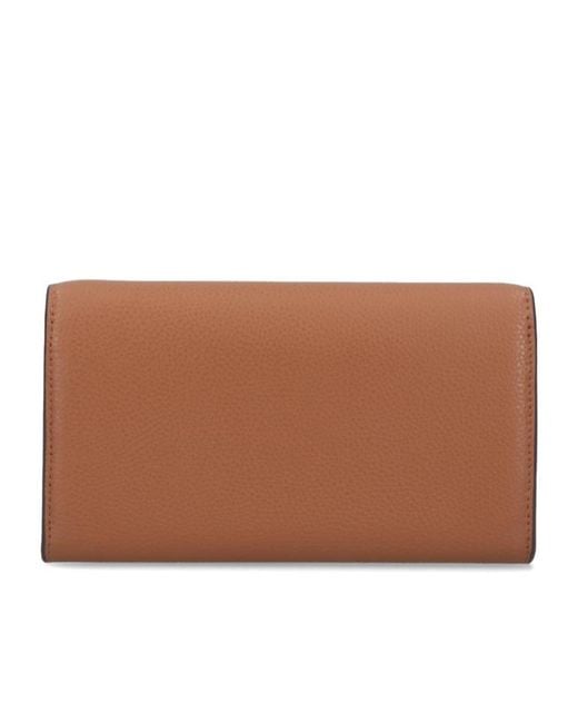 Tory Burch Brown Logo Plaque Chained Wallet
