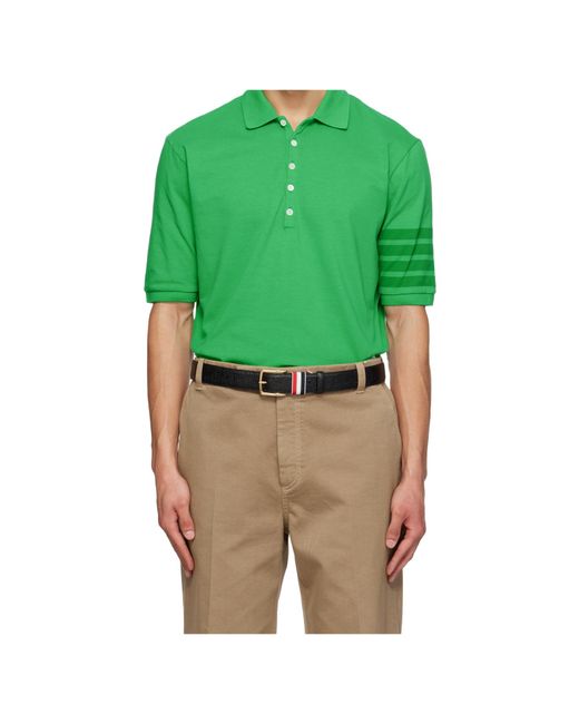 Thom Browne Green Stripe-Detail Polo Shirt for men
