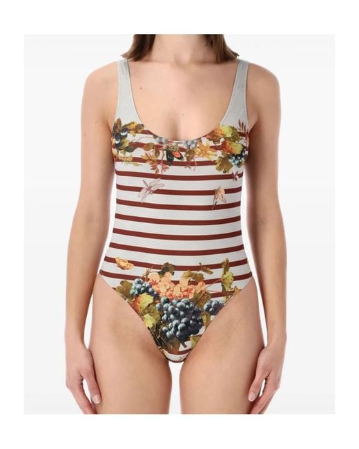 Jean Paul Gaultier Multicolor Striped Floral One-Piece Swimsuit