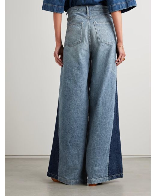 Nili Lotan Blue Ebony Paneled Two-Tone High-Rise Denim Trousers