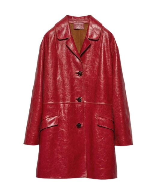 Prada Red Long-Sleeved Button-Up Coat