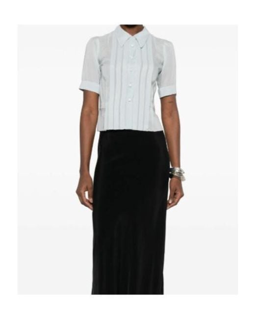 Maison Margiela White Sheer Pleated Button-Up Top
