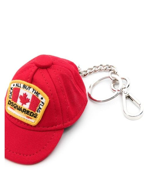 DSquared² Red Logo-Patch Baseball Cap Keyring for men