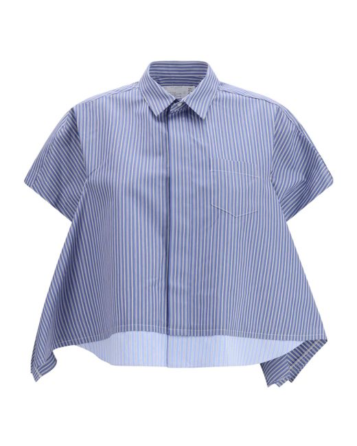 Sacai Blue Cropped Striped Poplin Shirt